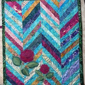 Embroidered Roses Mini Quilt Wall
Hanging or Table Topper